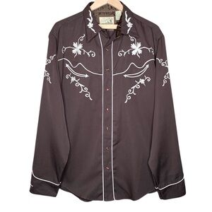 Vintage Roper Western Shirt Mens XL Embroidered Smile Pockets Pearl Snap Rodeo